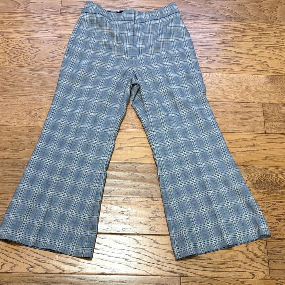 Rebecca Taylor Blue Gray Plaid Flare Pants